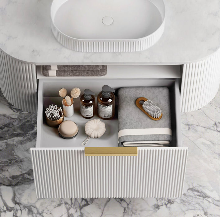 Bondi Fluted 1200mm Wall Hung Curve Vanity Matte White - BO1200W