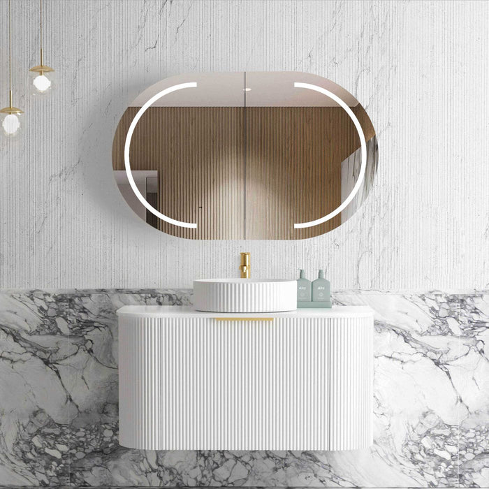 Bondi Fluted 900mm Wall Hung Curve Vanity Matte White - BO900W