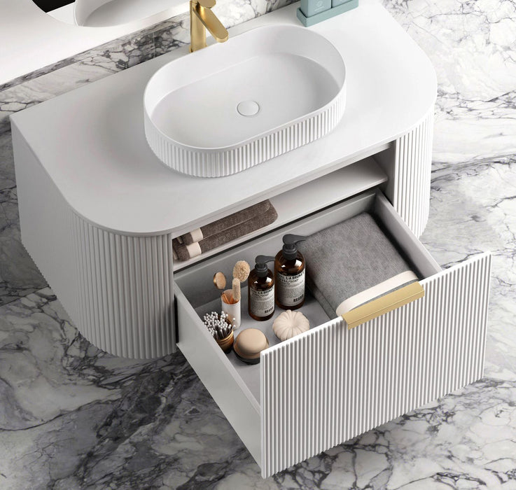 Bondi Fluted 900mm Wall Hung Curve Vanity Matte White - BO900W
