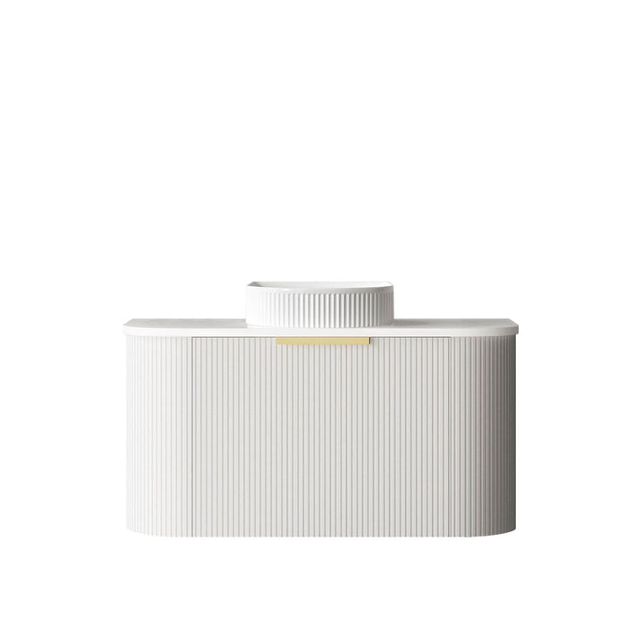 Bondi Fluted 900mm Wall Hung Curve Vanity Matte White - BO900W
