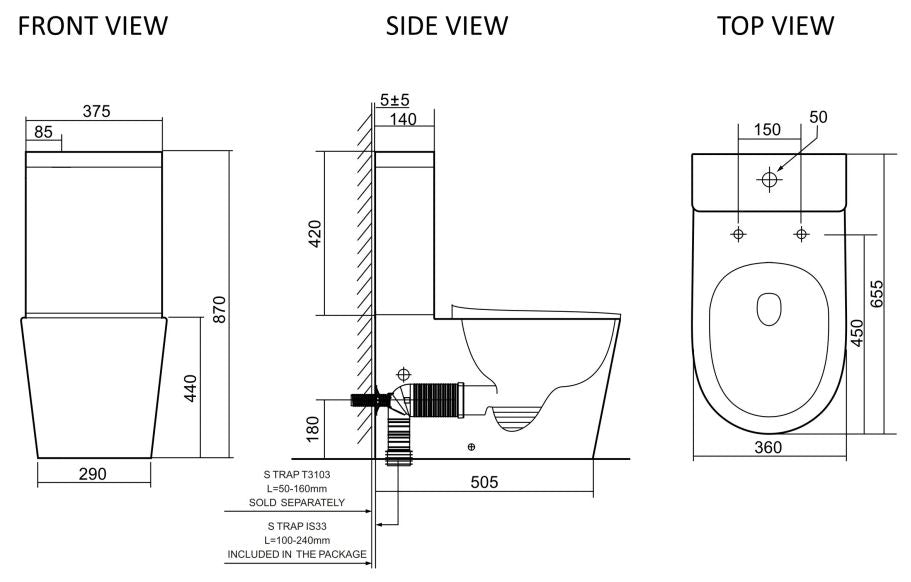 Thea Standard Bidet Seat with Vega Rimless Toilet White - BS36S-TL6086A
