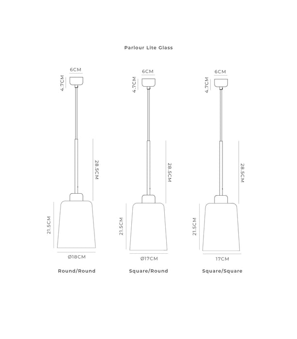 Parlour Lite Glass Pendant Light Black & Clear Square/Round - LR.i02.26.BL + LR.A01.002