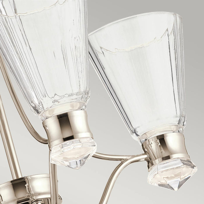 Kayva LED 9 Light 4 Arm Dual-lit Chandelier 24W 3000k Polished Nickel & Clear - QN-KAYVA9-PN