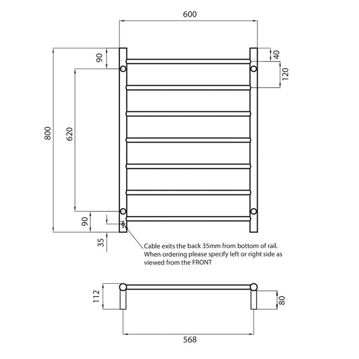 Heated Round Ladder 600 x 800mm Light Gold - LG-RTR01LEFT