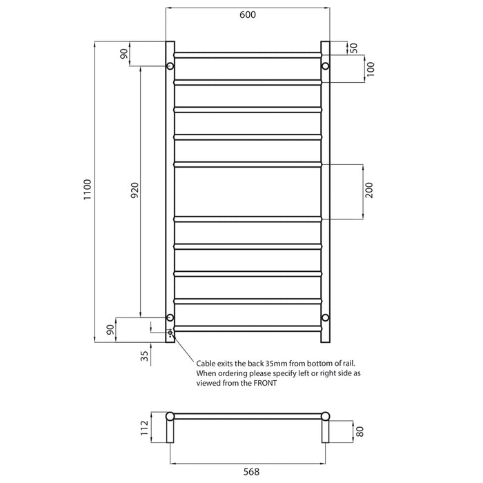 Heated Round Ladder 600 x 1100mm Gun Metal Grey - GMG-RTR02RIGHT