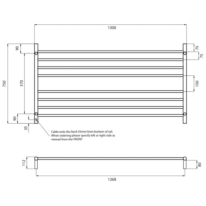 Heated Round Ladder 1300 x 750mm Mirror Polished - RTR09LEFT