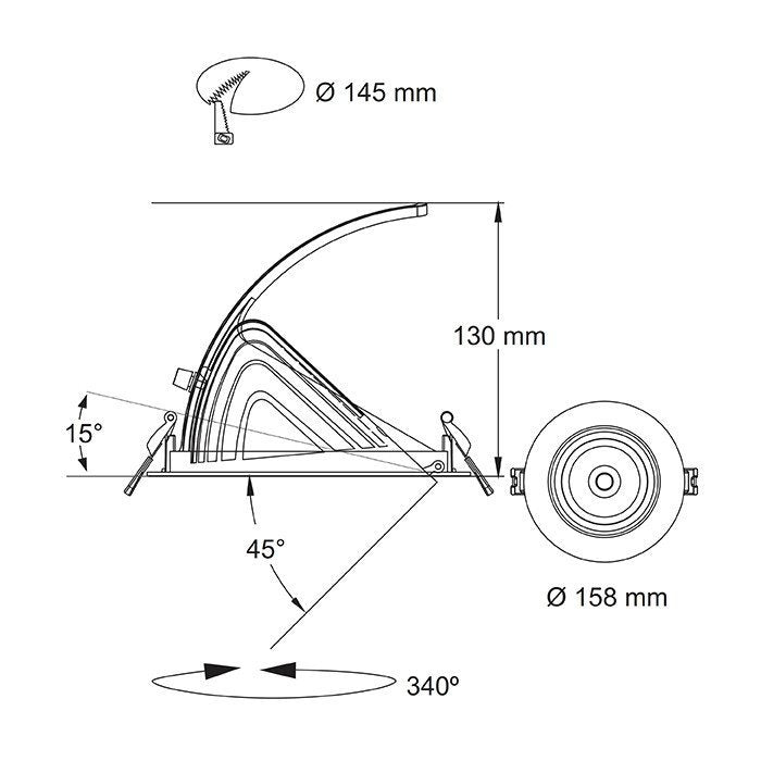 Buy Recessed Downlights Australia NEWMAN III S9525 Rotable Round Scoop LED Shoplight White 35W 3000K - S9525/145WW/WH