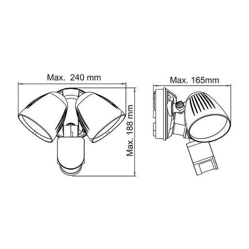 Buy Security Wall Lights Australia STARGEM II SES7060 2 Light LED Floodlight Black 2x10W 5000K IP54 - SES7060NDL/BK