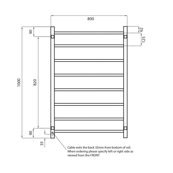 Heated Square Ladder 800 x 1000mm Mirror Polished - STR05RIGHT