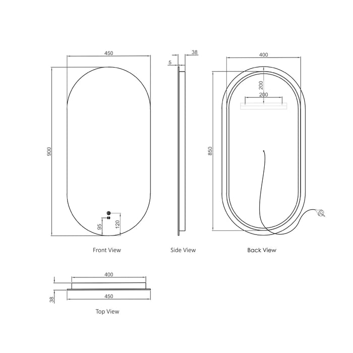 Noosa Oval LED Mirror 900x450 CCT - LED-OV9045N