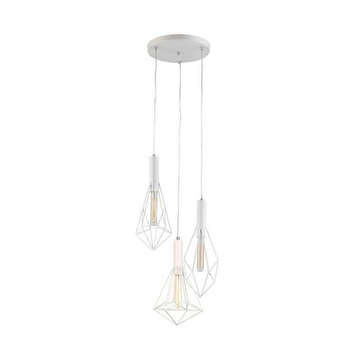 Buy Cluster Pendants Australia WHITEBAND White Iron Cage 3 Light Round Base Pendant - WHITEBAND2X3